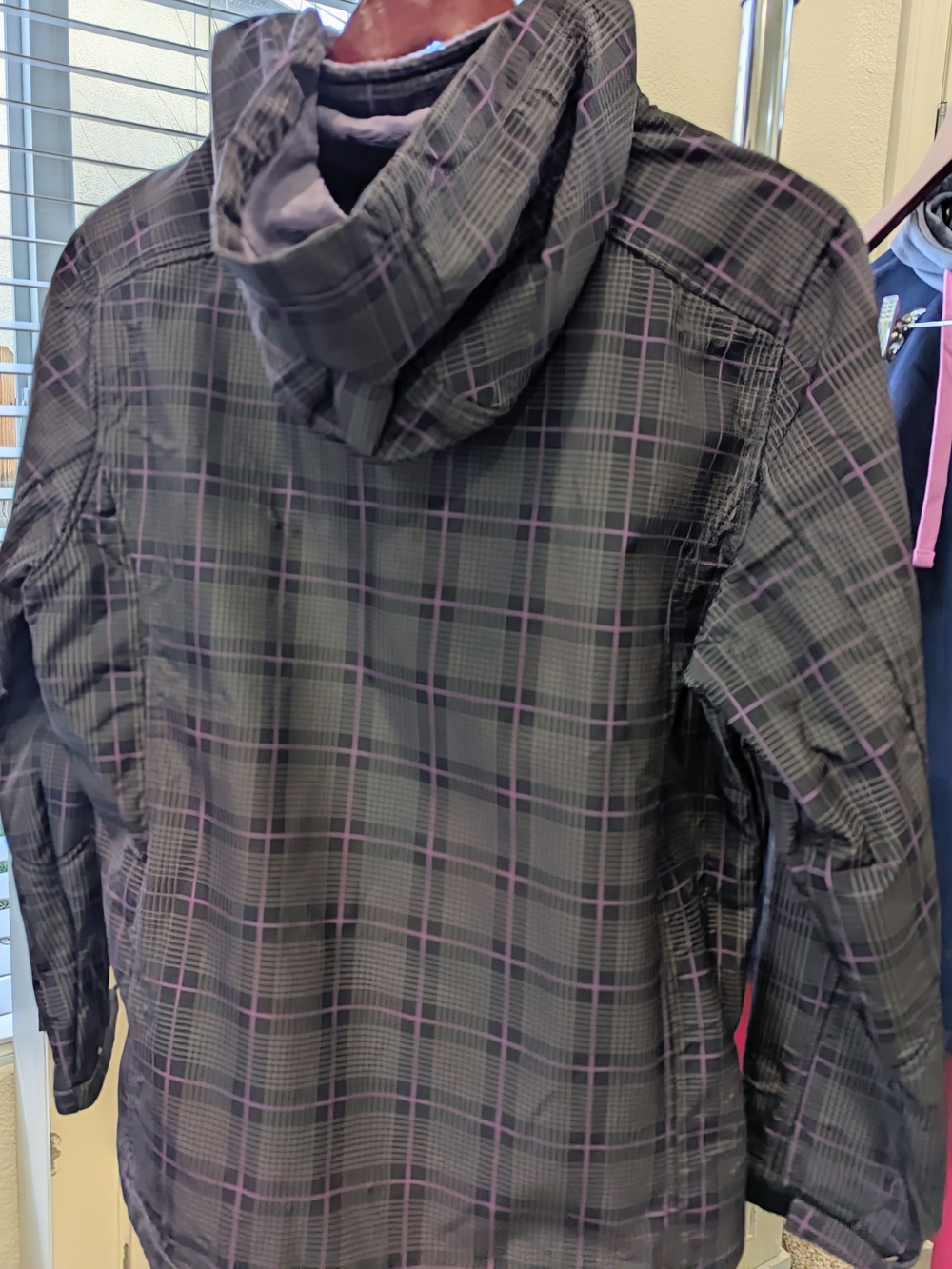 Free Country Gray Plaid Hooded Jacket with Purple Trim - Picture 2 of 3